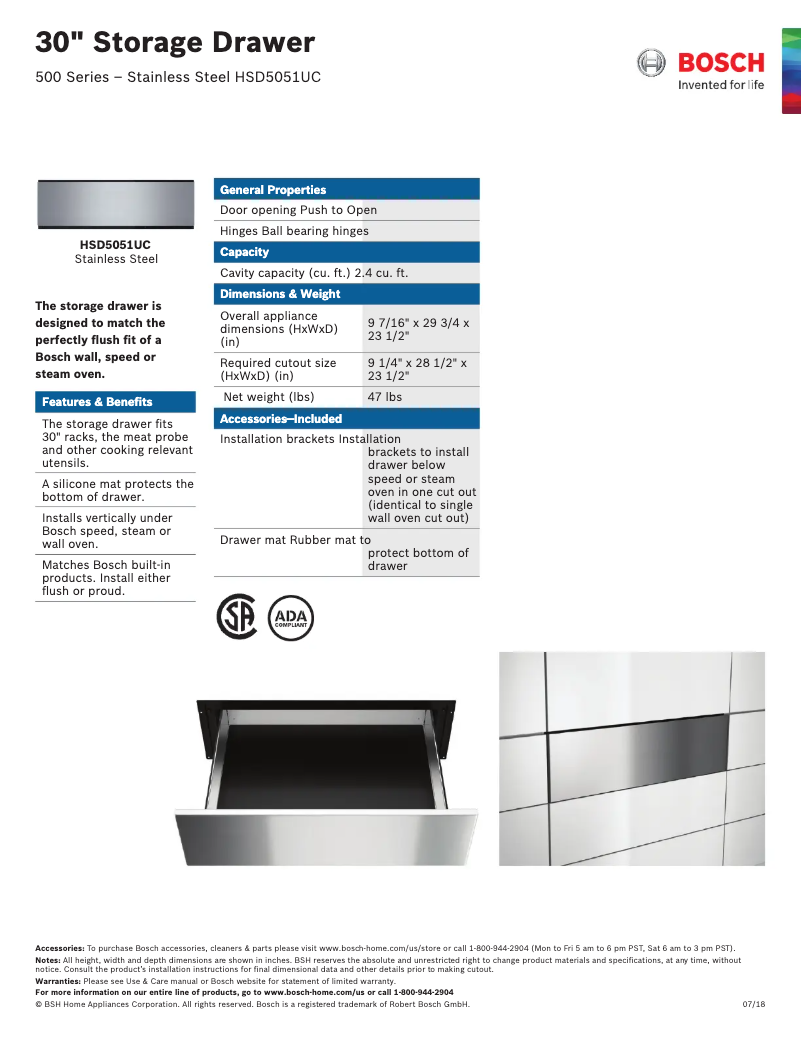 Page n°1 - Fiche technique Bosch HSD5051UC