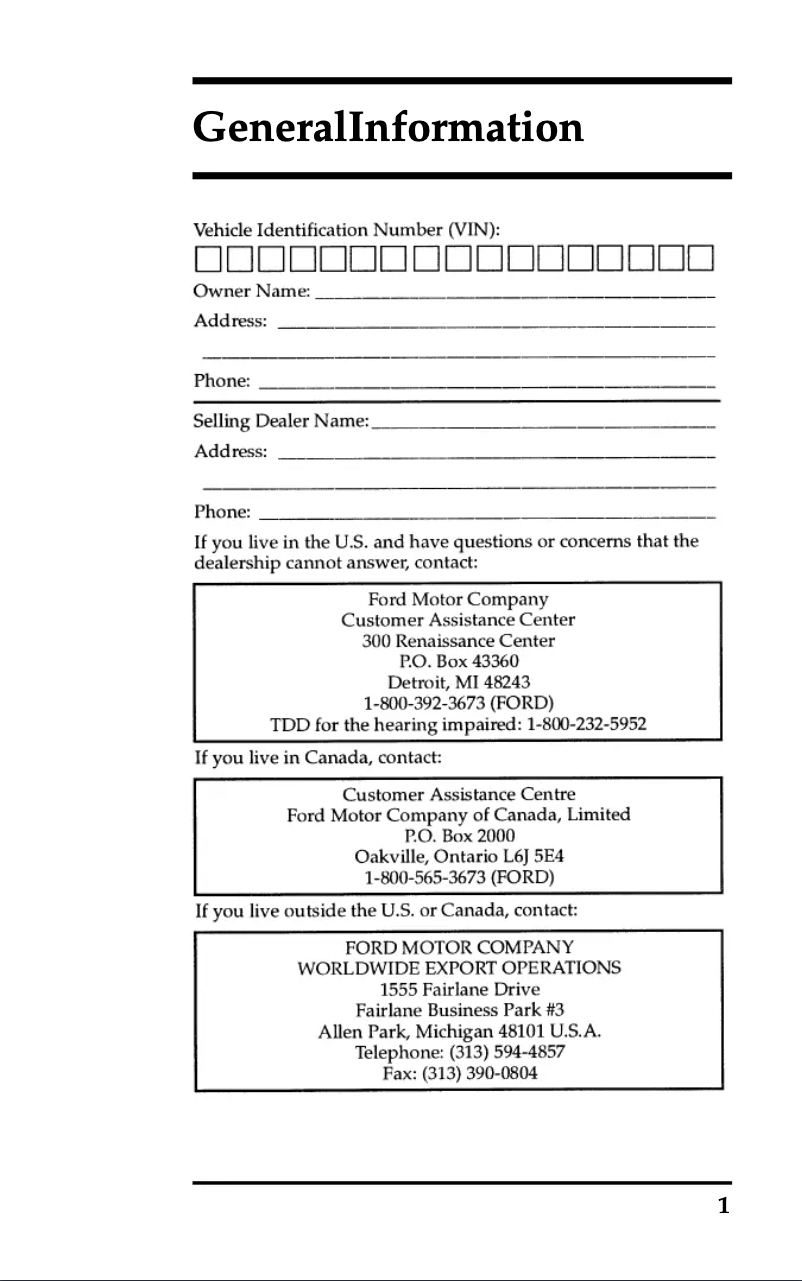 Page n°1 - Manuel d'utilisation et d'entretien Ford Windstar (1998)