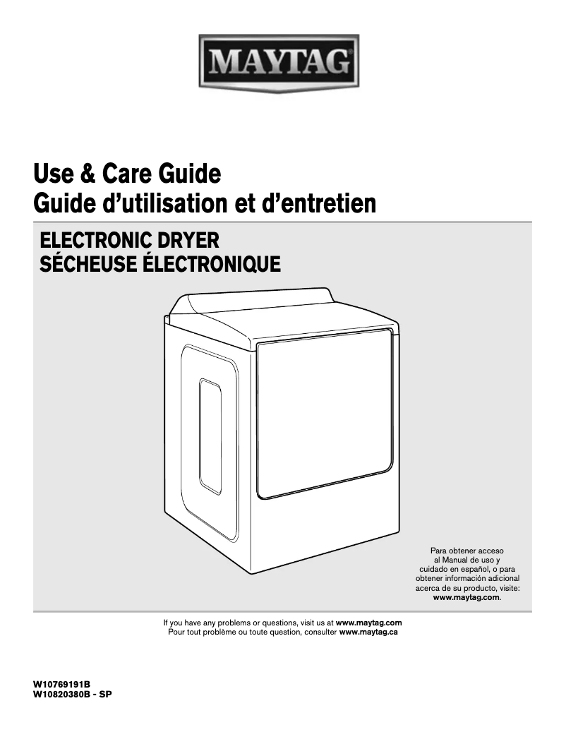 Page 1 de la notice Manuel d'utilisation et d'entretien Maytag MEDB955FC