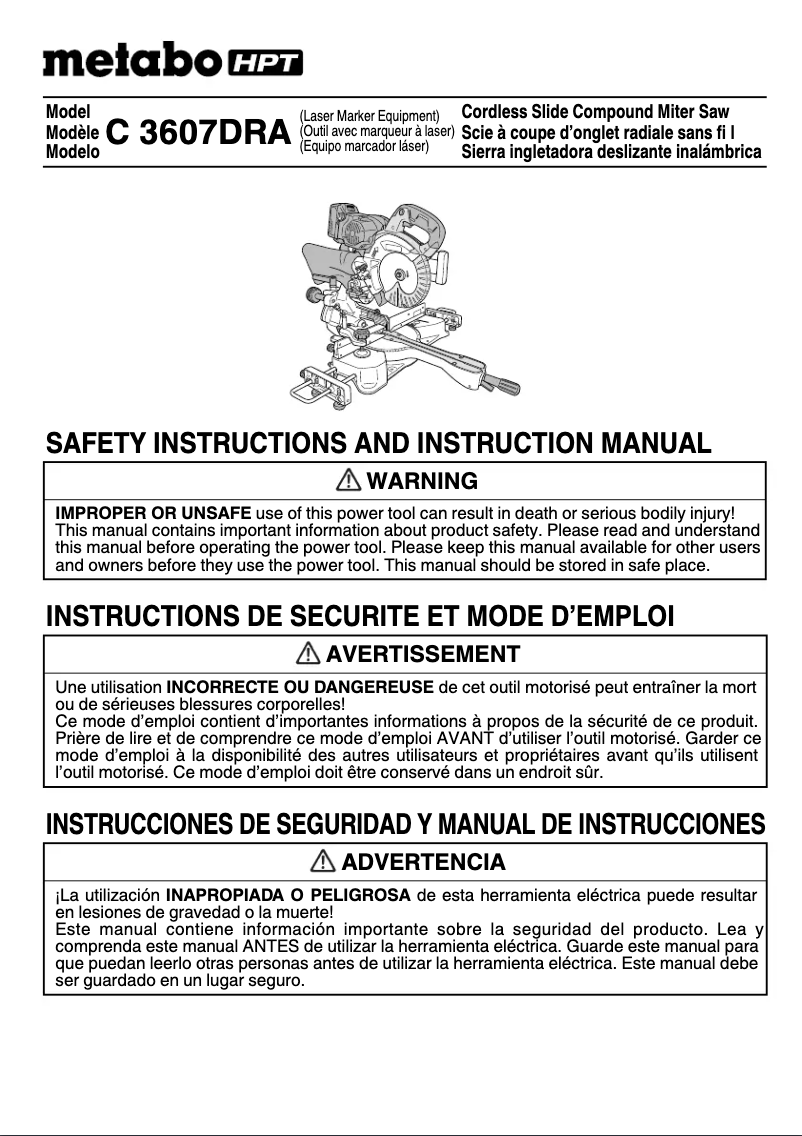 Page 1 de la notice Manuel utilisateur Metabo C 3607DRA