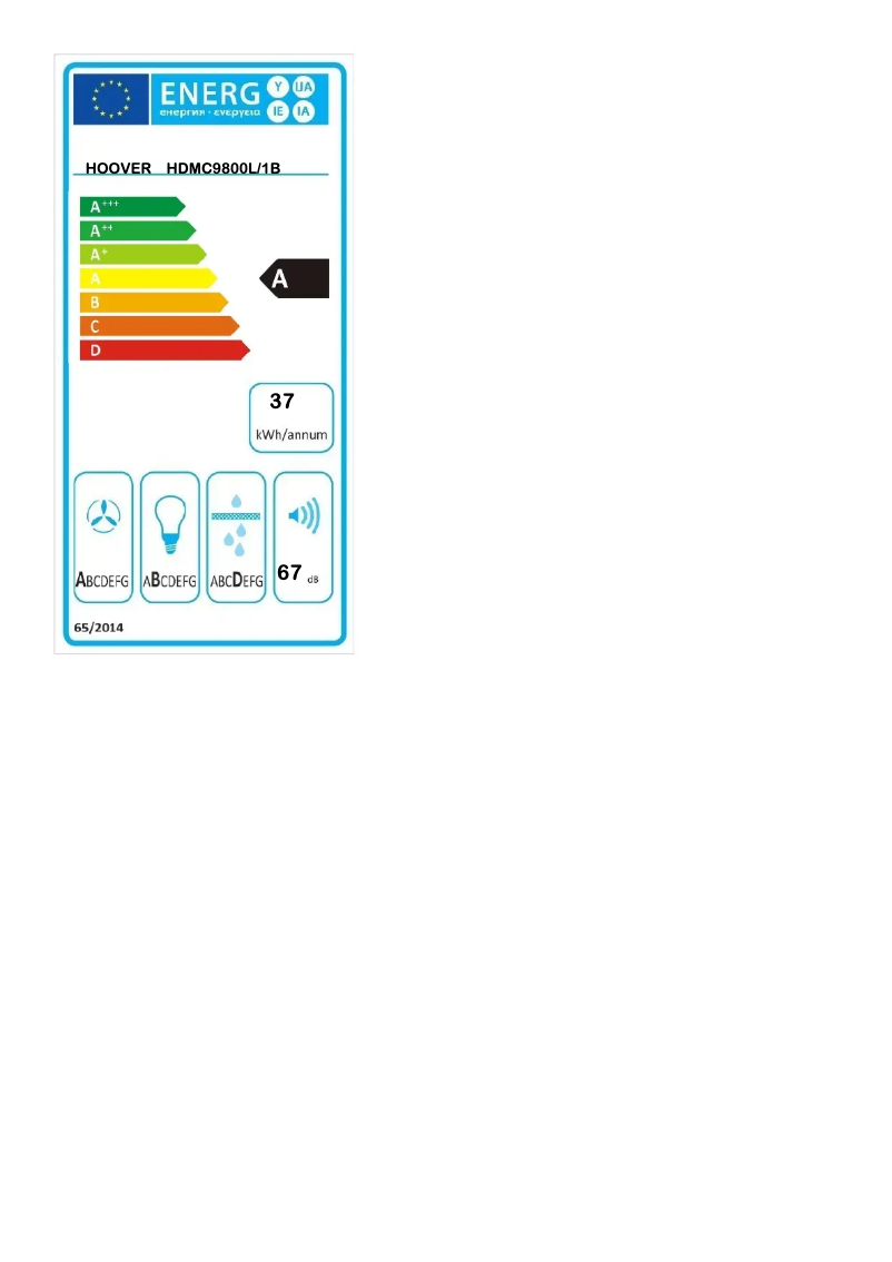 Page n°1 - Label énergétique Hoover HDMC9800L/1B