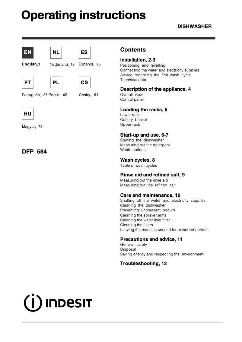 Image de la première page du manuel de l'appareil DFP 584 NX