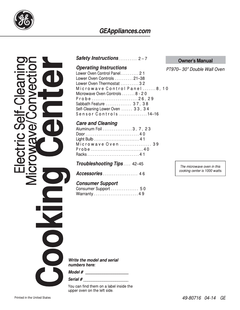 Page 1 of the manual Use and Maintenance Manual GE PT970DRBB