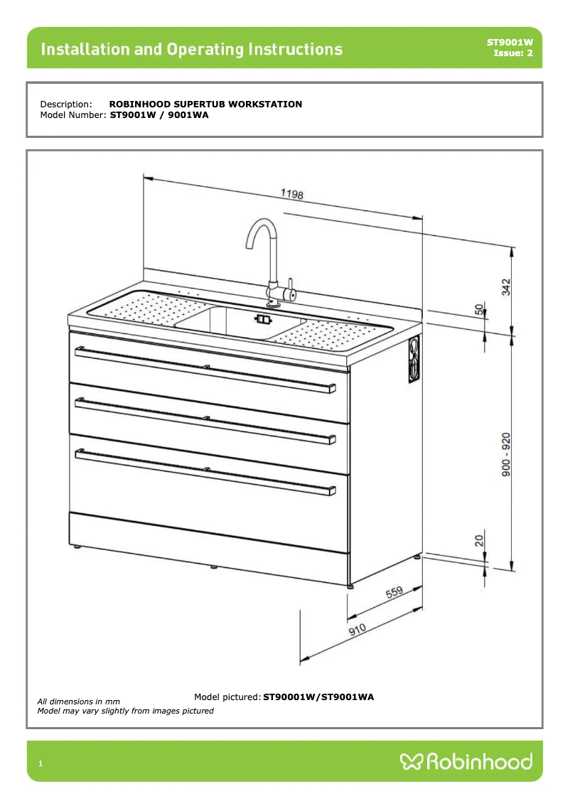 Page n°1 - Guide d'installation Robinhood ST9001WA