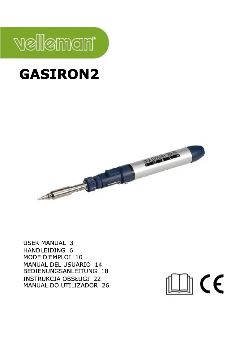 Page 1 de la notice Manuel utilisateur Velleman GASIRON2