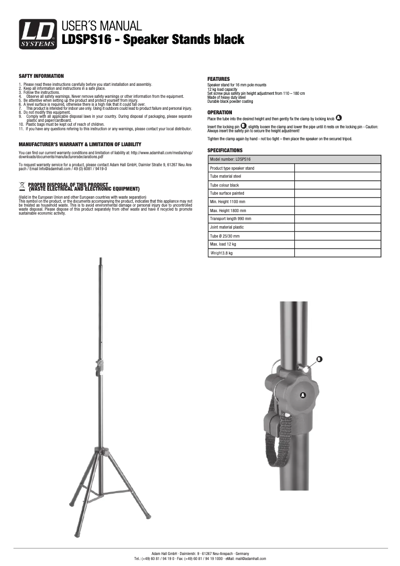 Page 1 de la notice Manuel utilisateur LD Systems LDSPS16