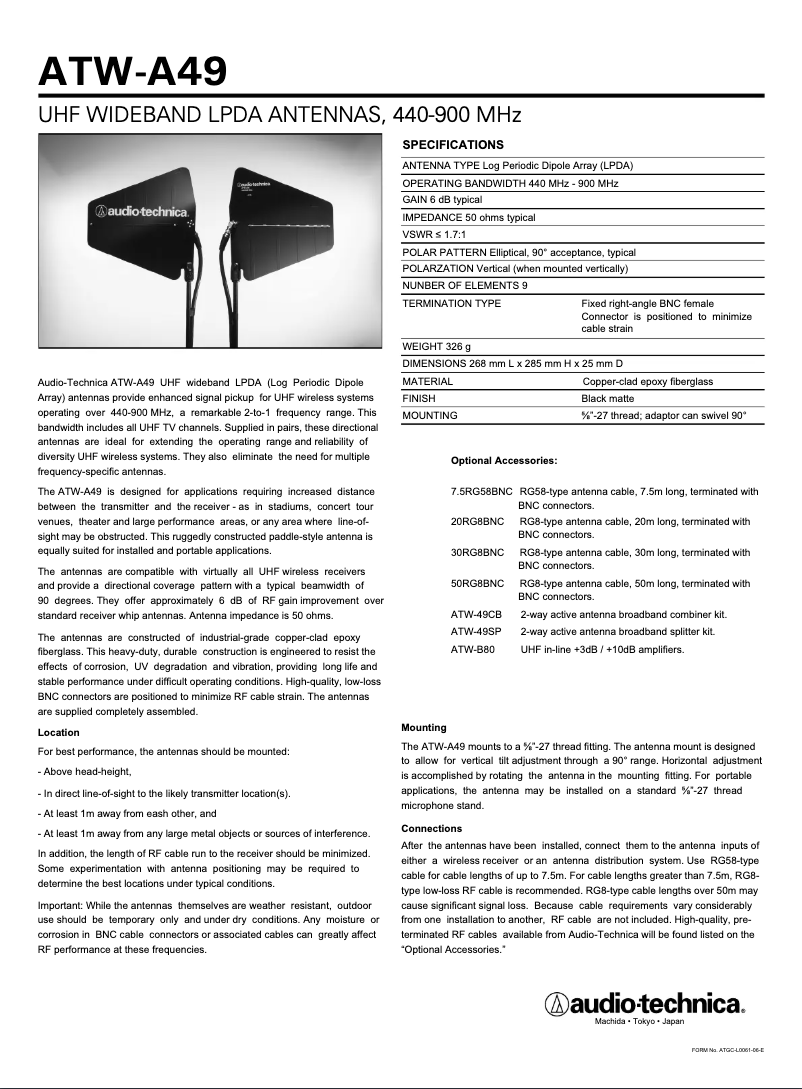 Page 1 de la notice Manuel utilisateur Audio-Technica ATW-A49