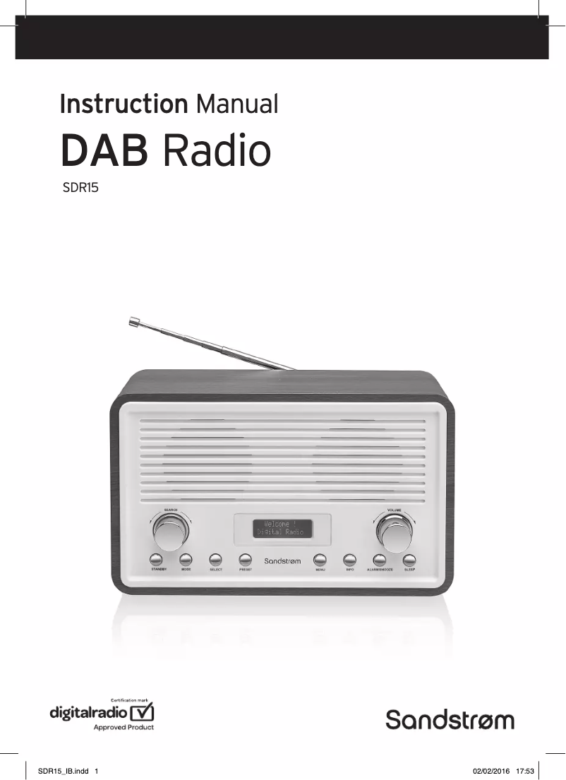 Page 1 de la notice Manuel utilisateur Sandstrøm SDR15