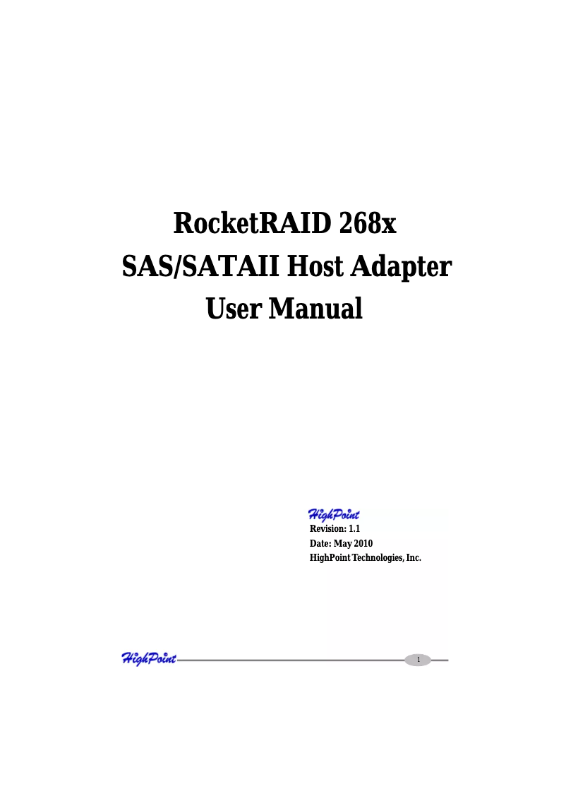 Image de la première page du manuel de l'appareil RocketRAID 2684