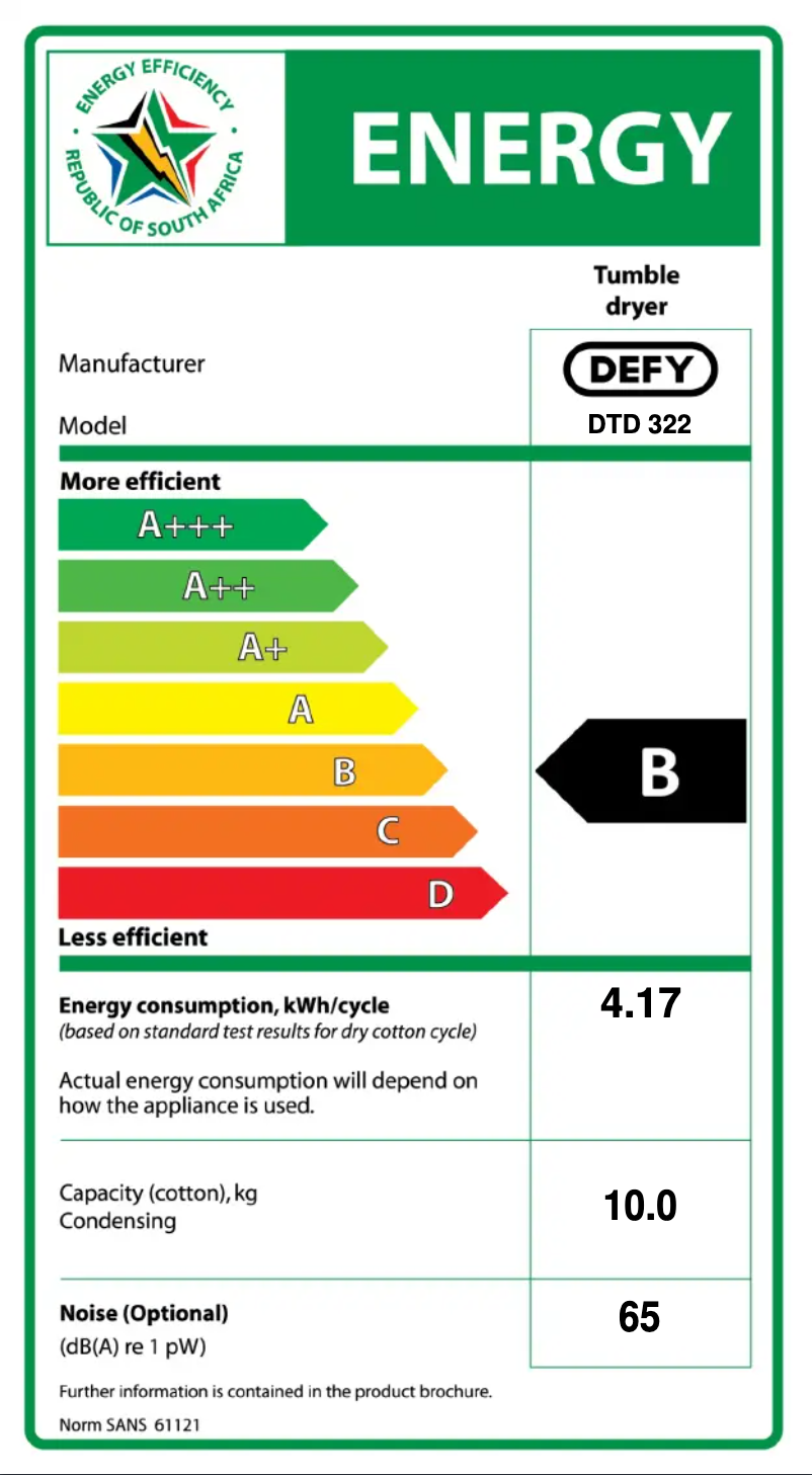 Page n°1 - Label énergétique Defy DTD 322