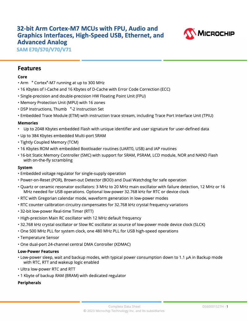 Page 1 de la notice Manuel utilisateur Microchip ATSAME70Q19