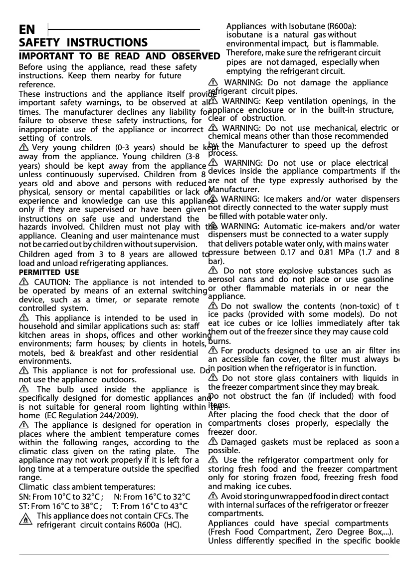 Page 1 de la notice Instructions de sécurité Bauknecht KSN 19 IN