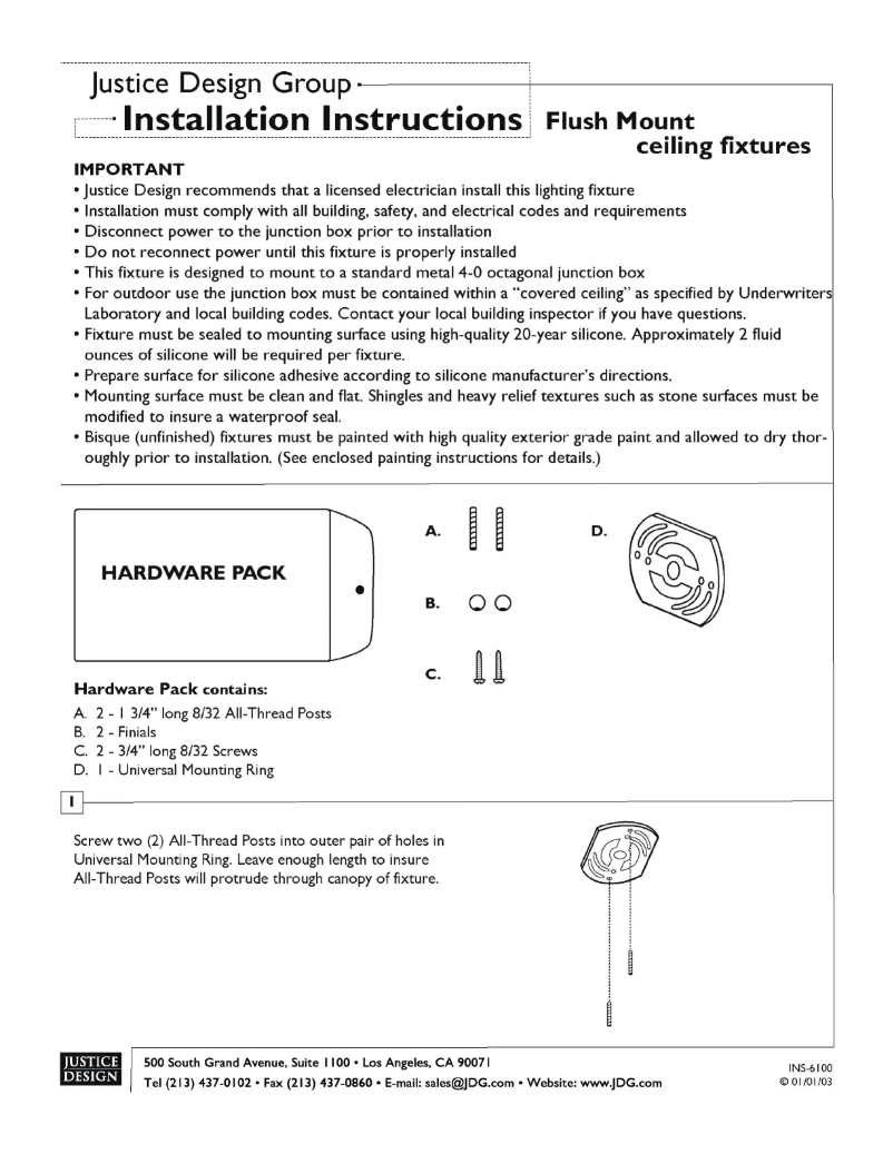 Page 1 de la notice Manuel utilisateur Justice Design Group Radiance CER-6100-BIS-LED1-1000