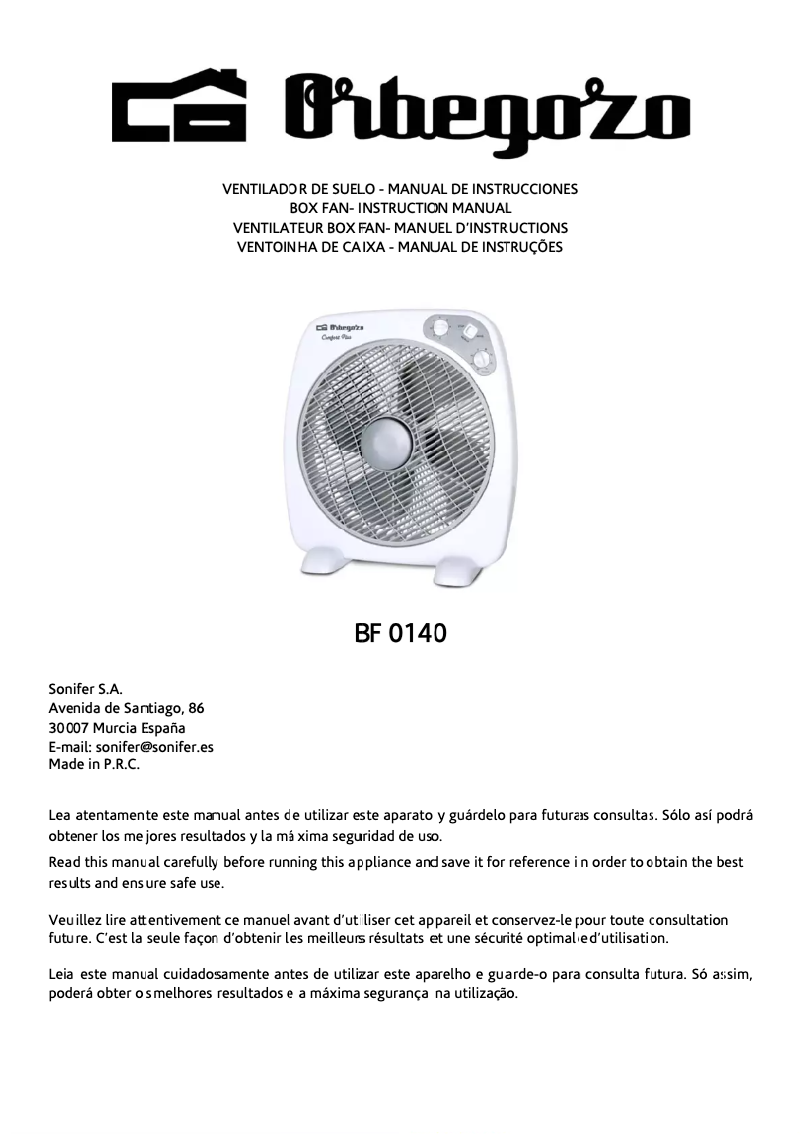 Page n°1 - Manuel utilisateur Orbegozo BF 0140