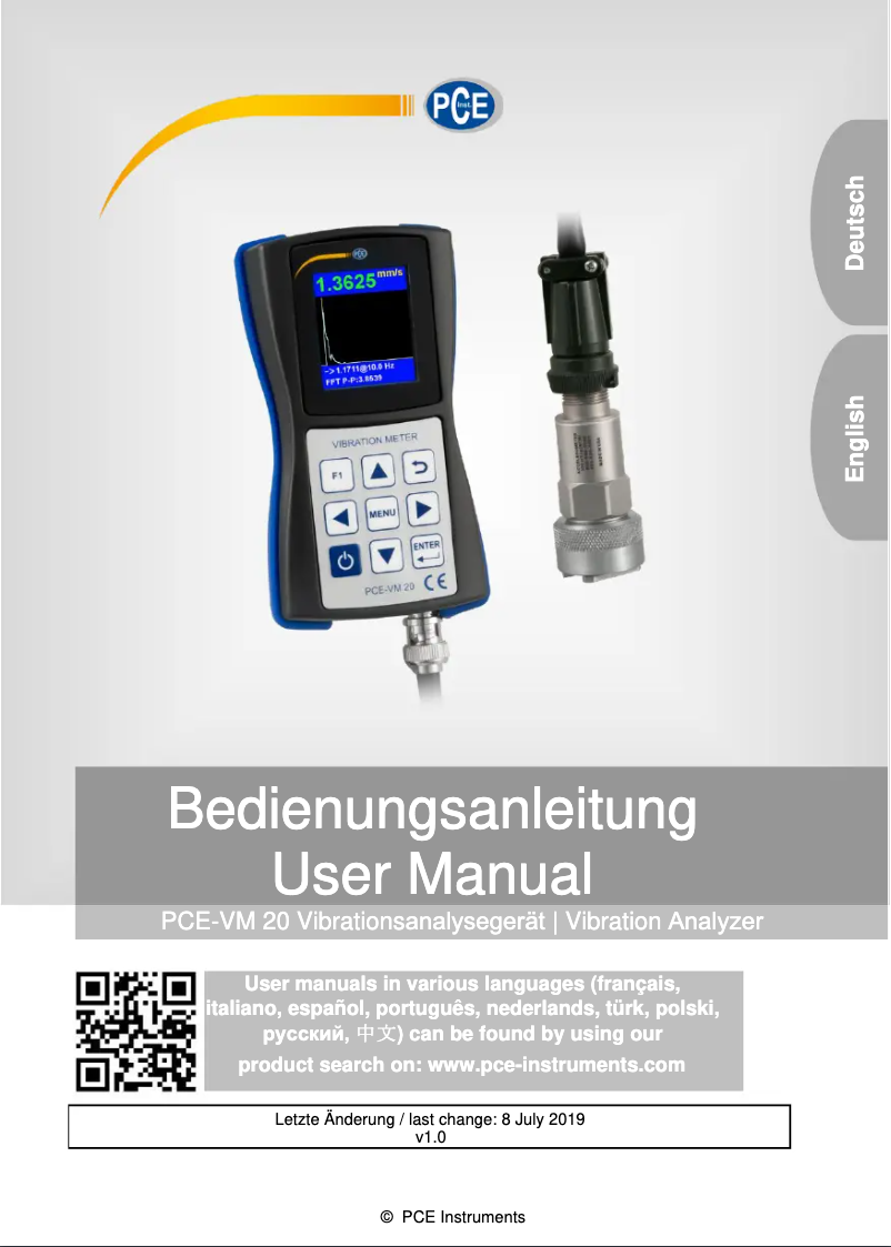 Page n°1 - Manuel utilisateur PCE Instruments PCE-VM 20