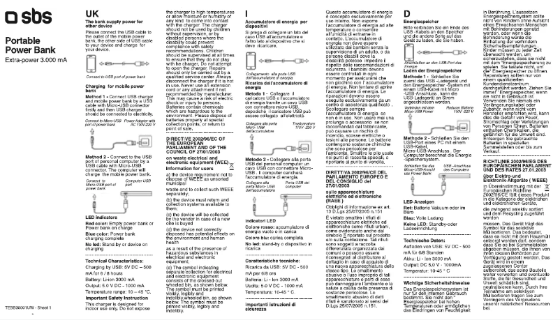 Page n°1 - Manuel utilisateur SBS TEBB30001UW