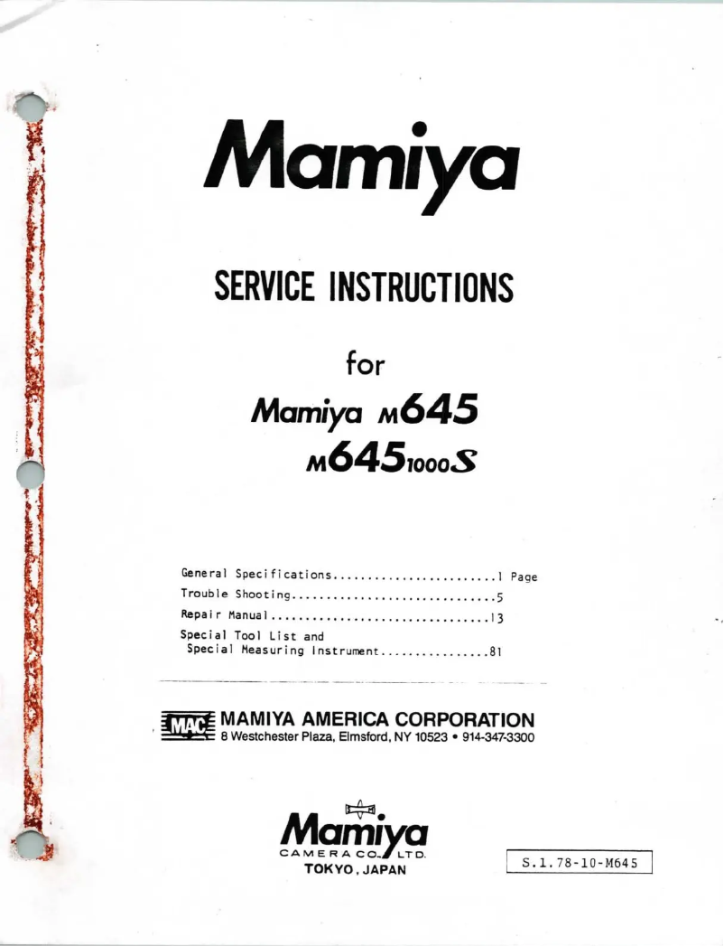 Page n°1 - Manuel utilisateur Mamiya M645 Super