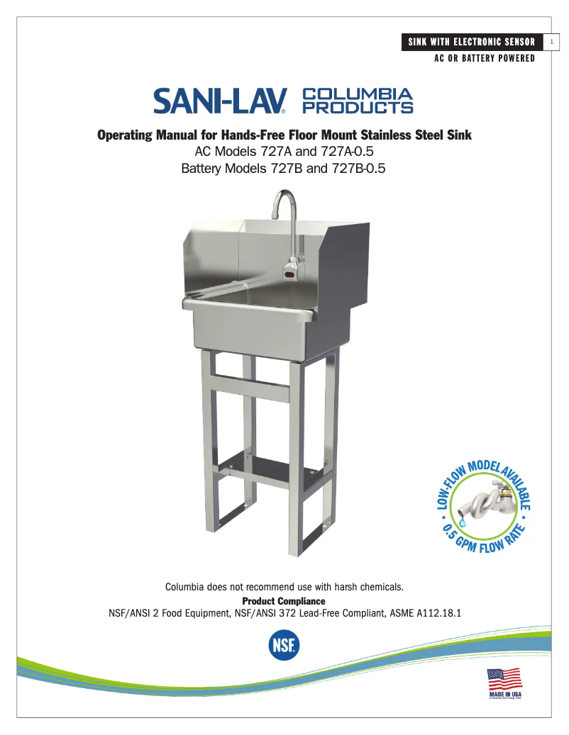 Page 1 de la notice Manuel utilisateur Sani-Lav 727B