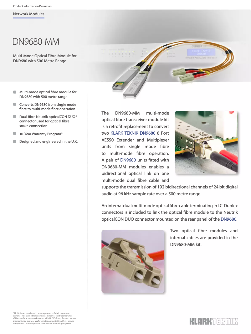 Page 1 de la notice Fiche technique Klark Teknik DN9680-MM