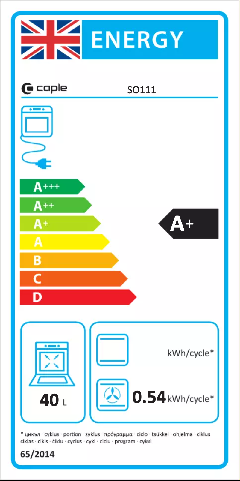 Página 1 del manual Etiqueta energética Caple SO111