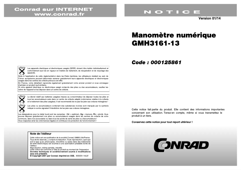 Page n°1 - Manuel utilisateur Greisinger GM H3161-13