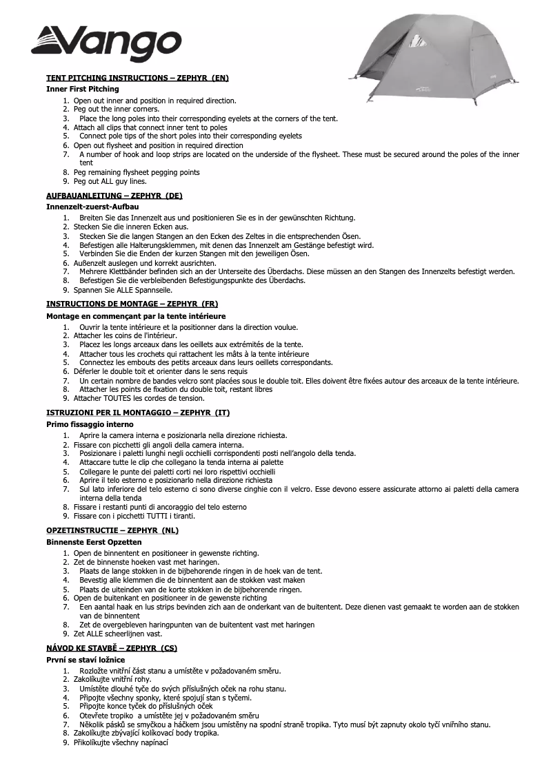 Página 1 del manual Manual de usuario Vango Zephyr 300