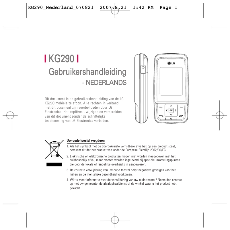 Page 1 de la notice Manuel utilisateur LG KG290