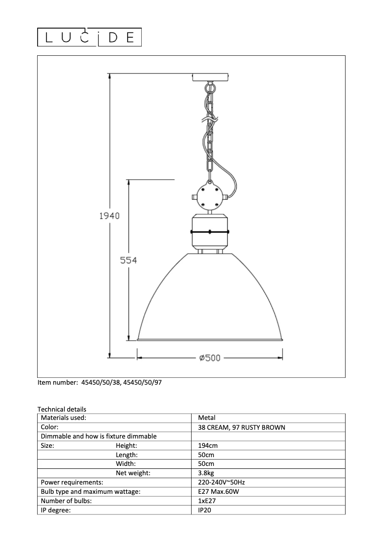 Page n°1 - Manuel utilisateur Lucide Garris 45450/50/97