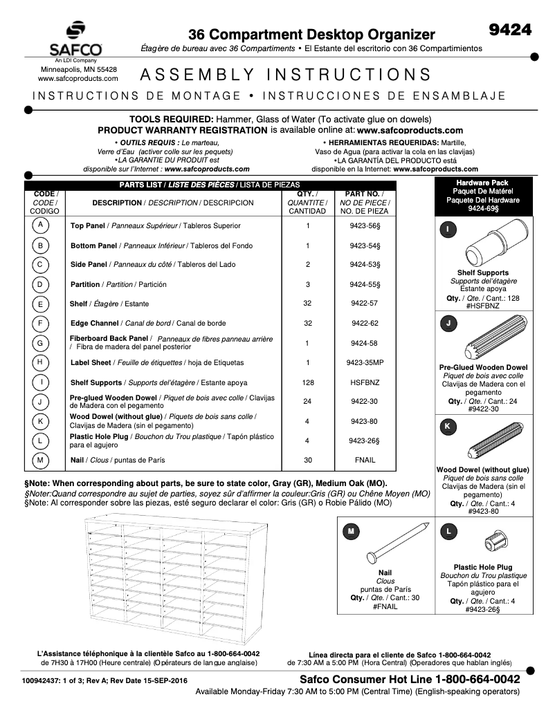 Page n°1 - Manuel utilisateur Safco 9424
