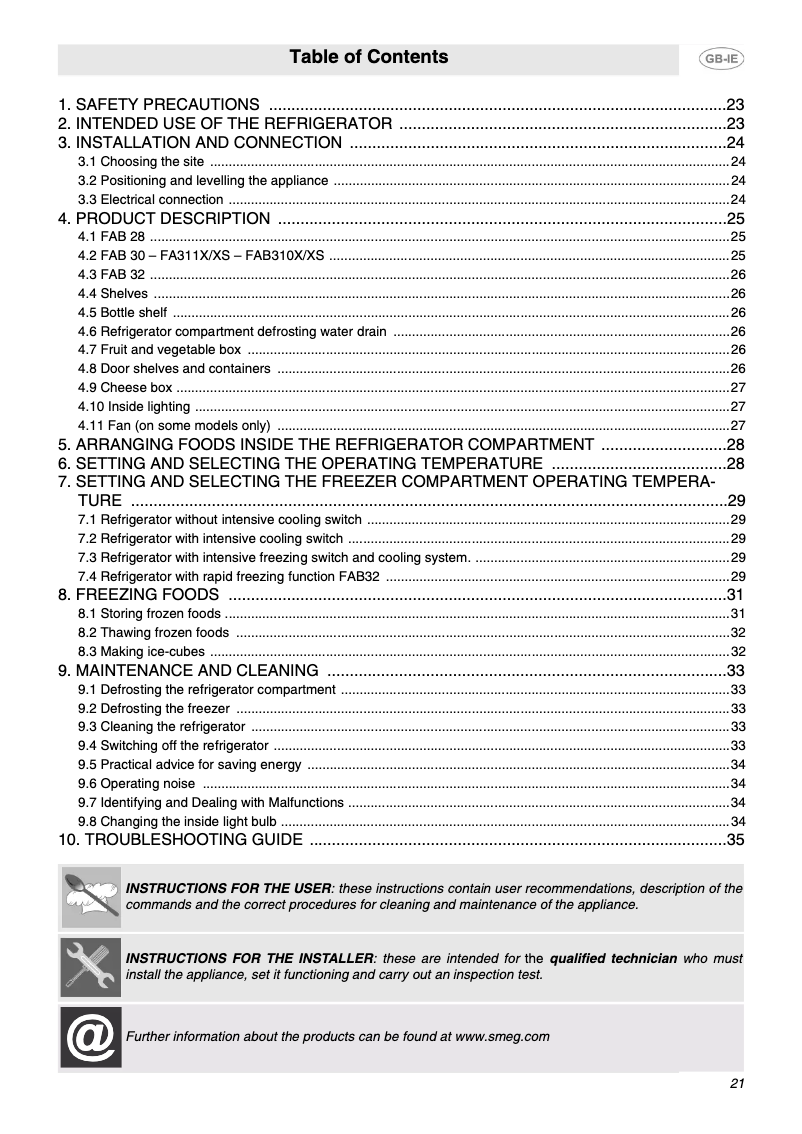 Page 1 de la notice Mode d'emploi Smeg FAB28R