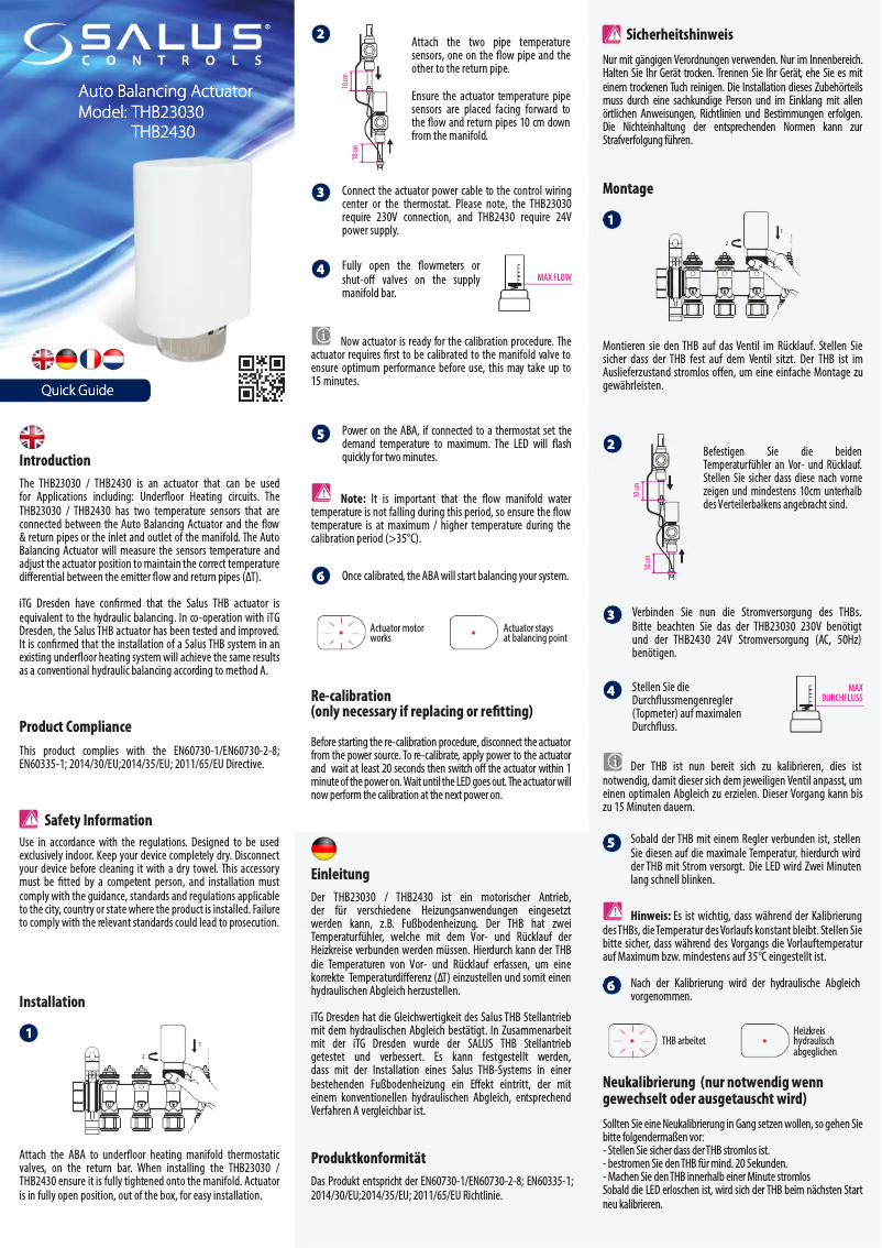Page 1 de la notice Manuel utilisateur Salus THB23030