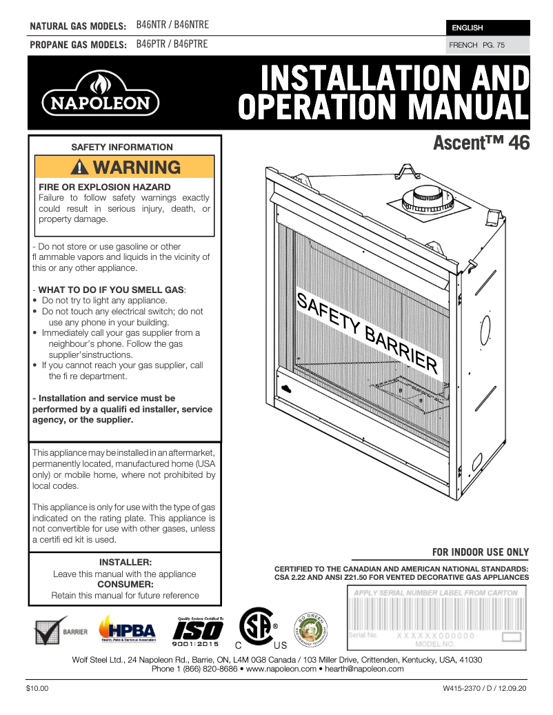 Image de la première page du manuel de l'appareil Ascent 46