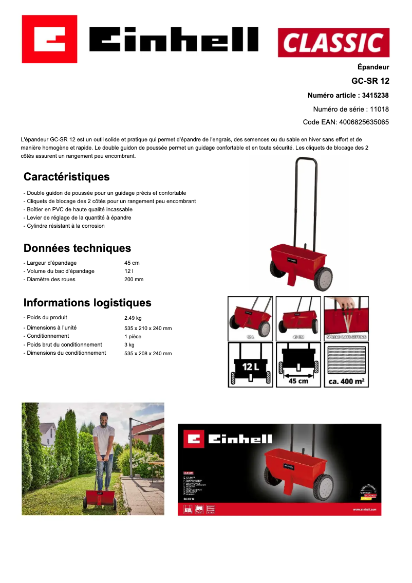 Page n°1 - Fiche technique Einhell GC-SR 12