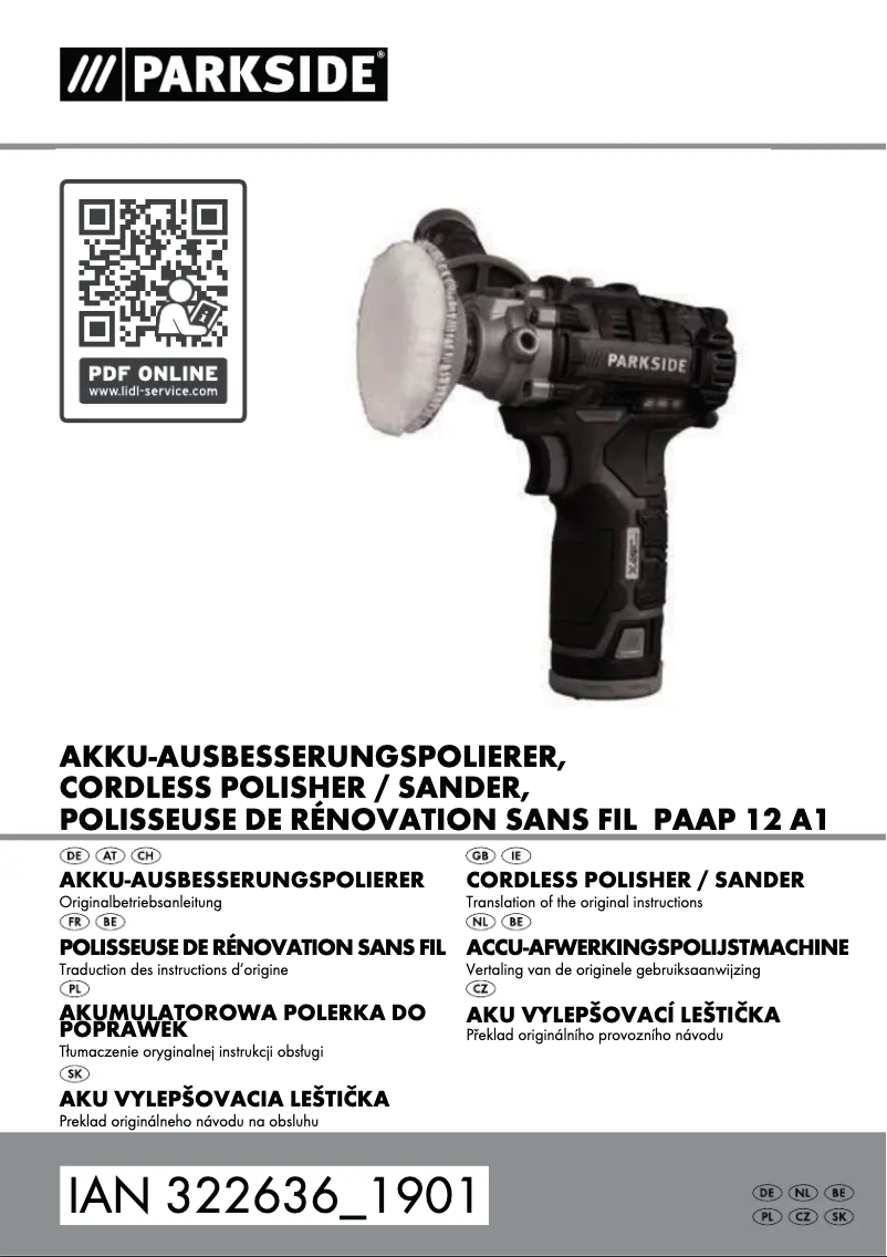 Page 1 de la notice Manuel utilisateur Parkside PAAP 12 A1