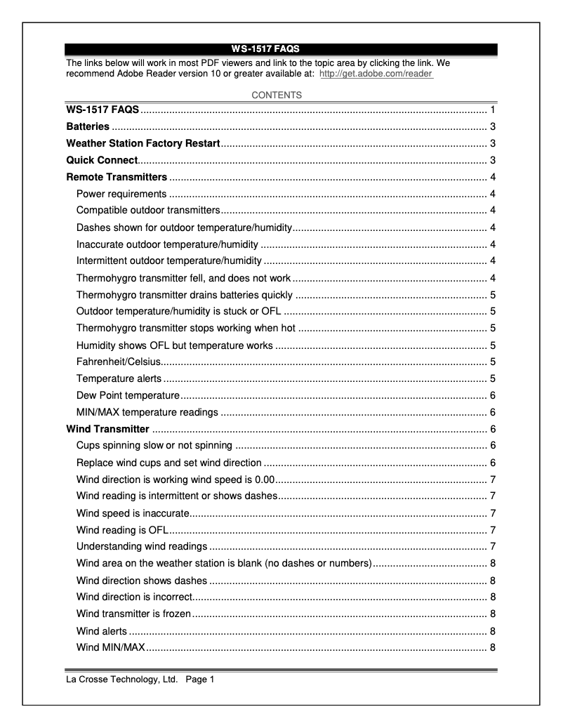 Page n°1 - FAQ La Crosse Technology WS-1517
