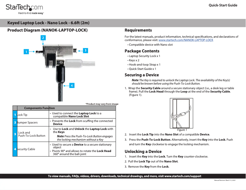 Page 1 de la notice Manuel utilisateur StarTech.com NANOK-LAPTOP-LOCK