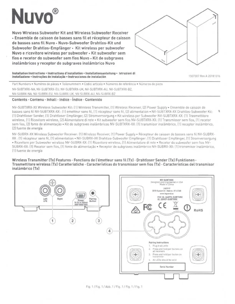Page n°1 - Manuel utilisateur NUVO NV-SUBRX