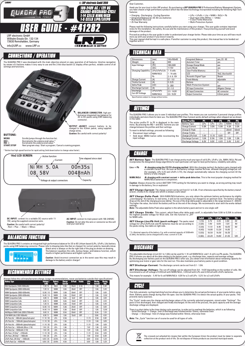 Page n°1 - Manuel utilisateur LRP Quadra Pro 3 Charger