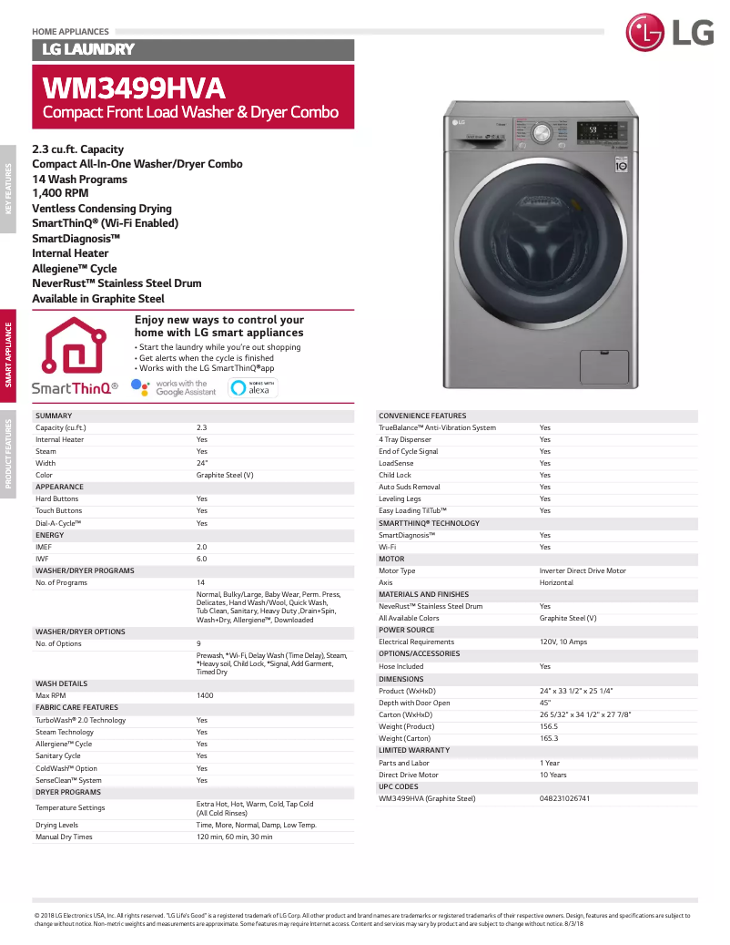 Page n°1 - Fiche technique LG WM3499HVA