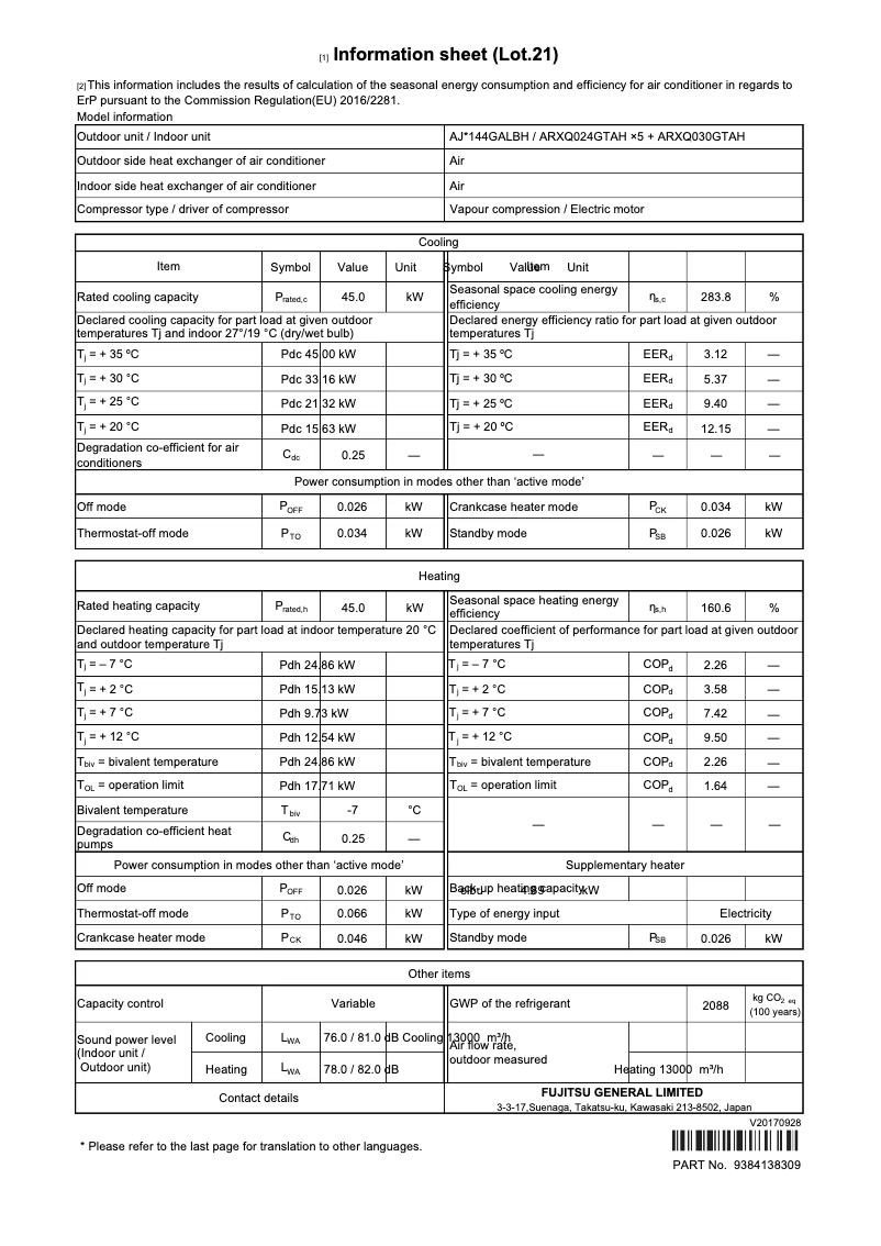 Image de la première page du manuel de l'appareil Airstage AJY144GALBH