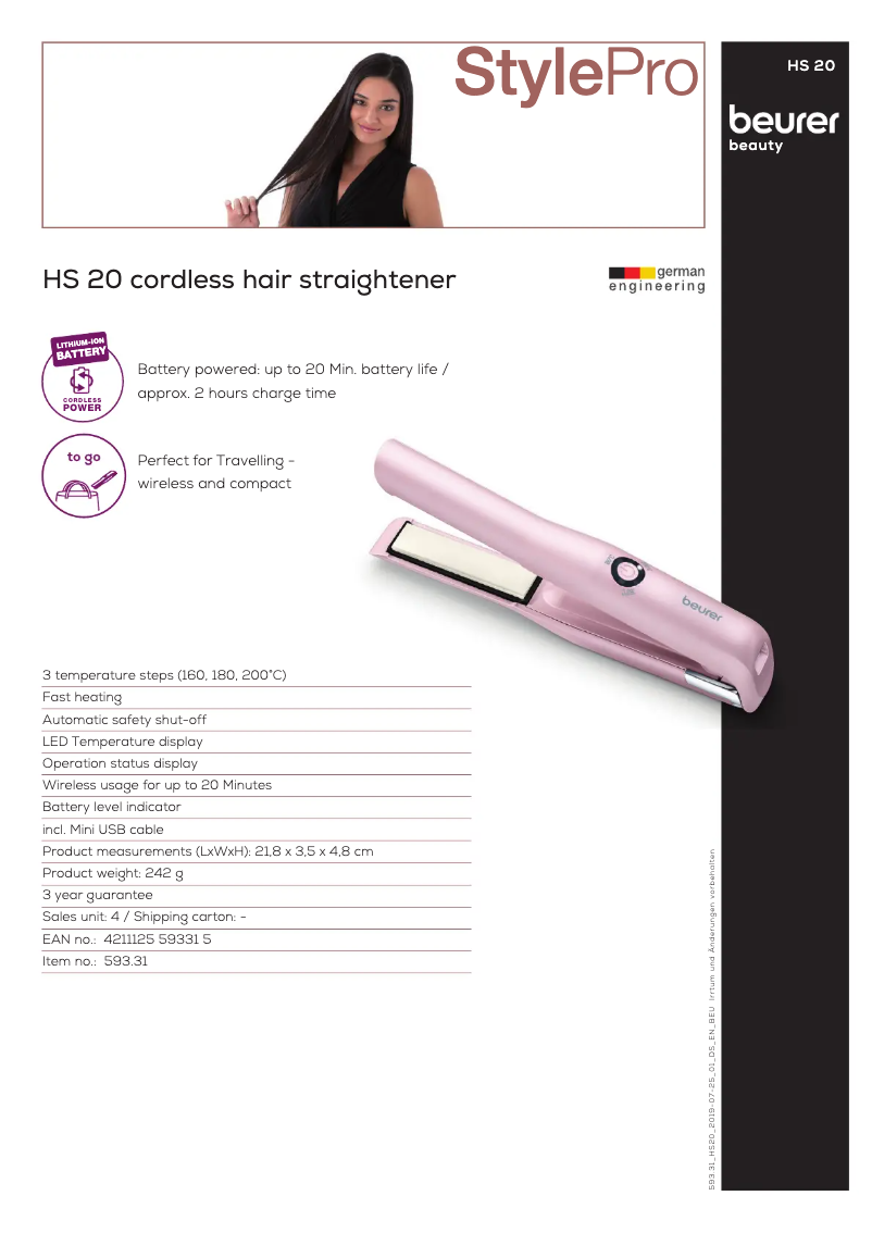 Page 1 de la notice Fiche technique Beurer HS 20