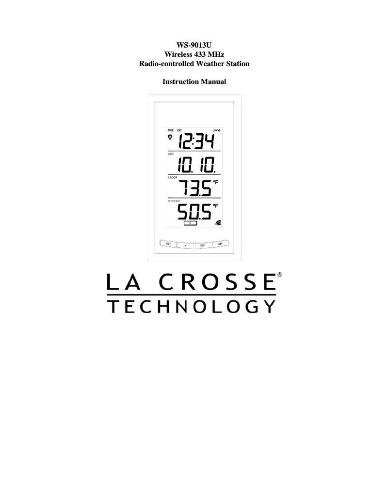 Page n°1 - Manuel utilisateur La Crosse Technology WS-9013U