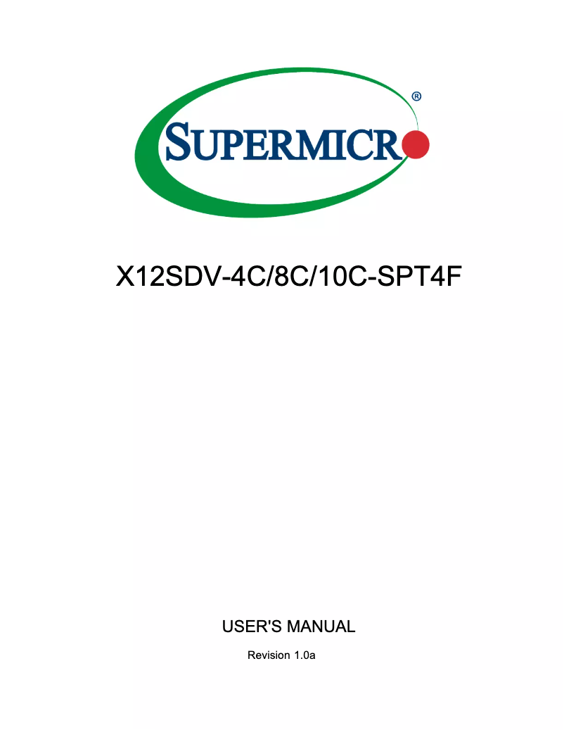 Page 1 de la notice Manuel utilisateur Supermicro X12SDV-4C-SPT4F