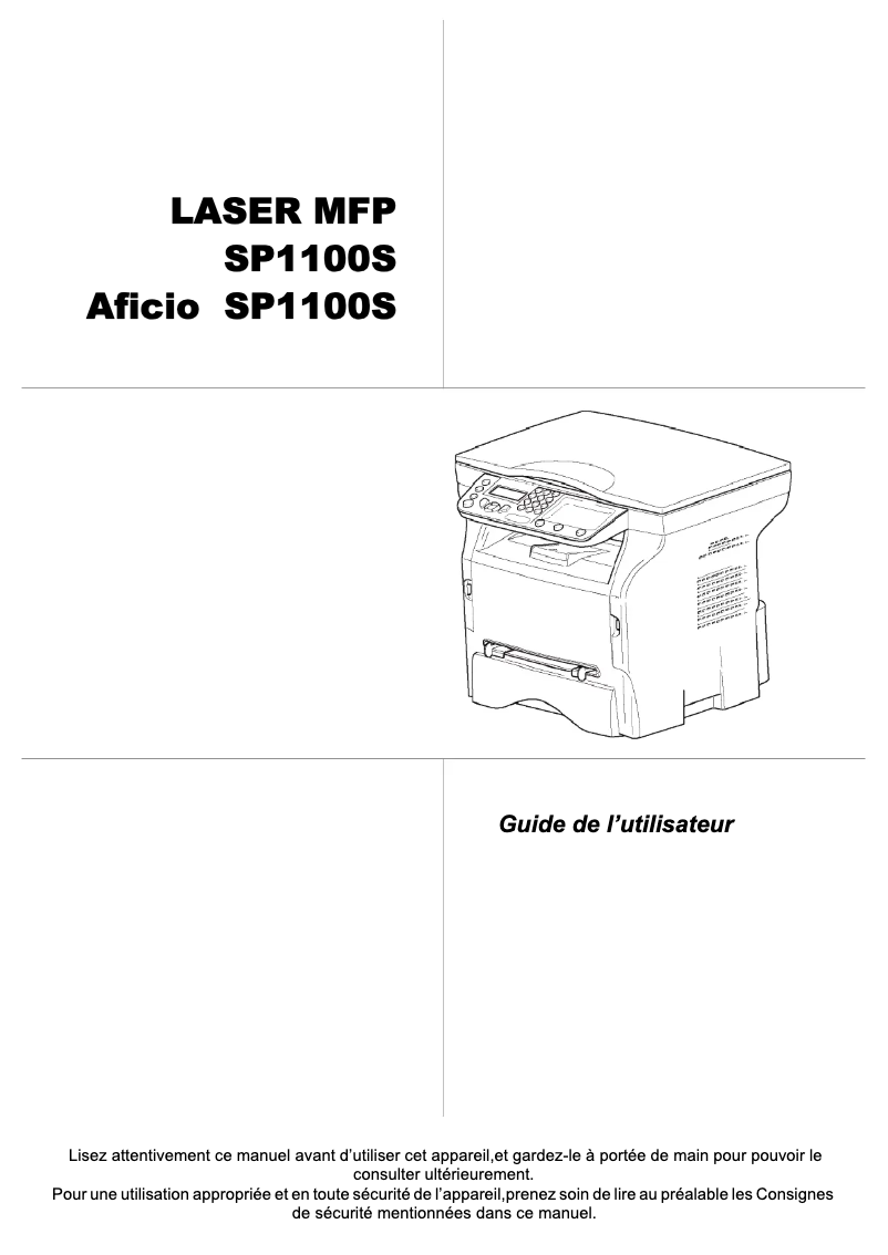 Page 1 of the manual User Manual Ricoh Aficio SP 1100S