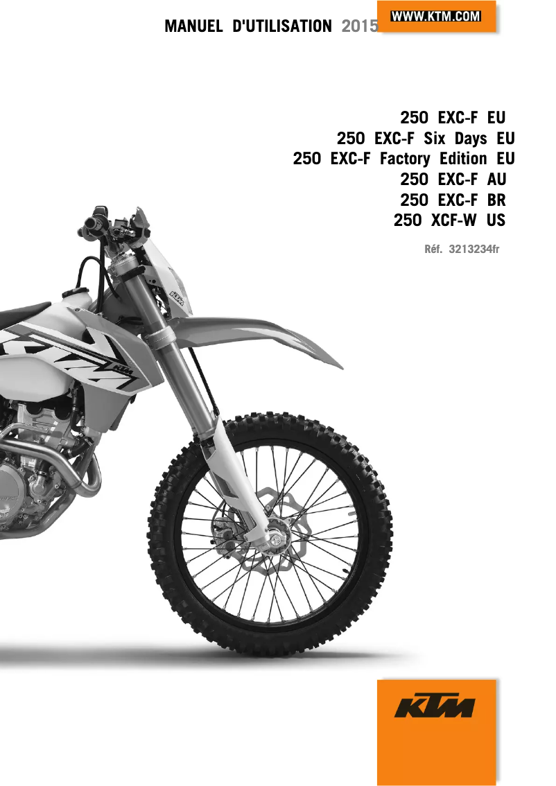 Page 1 de la notice Manuel utilisateur KTM 250 EXC-F Factory Edition (2015)