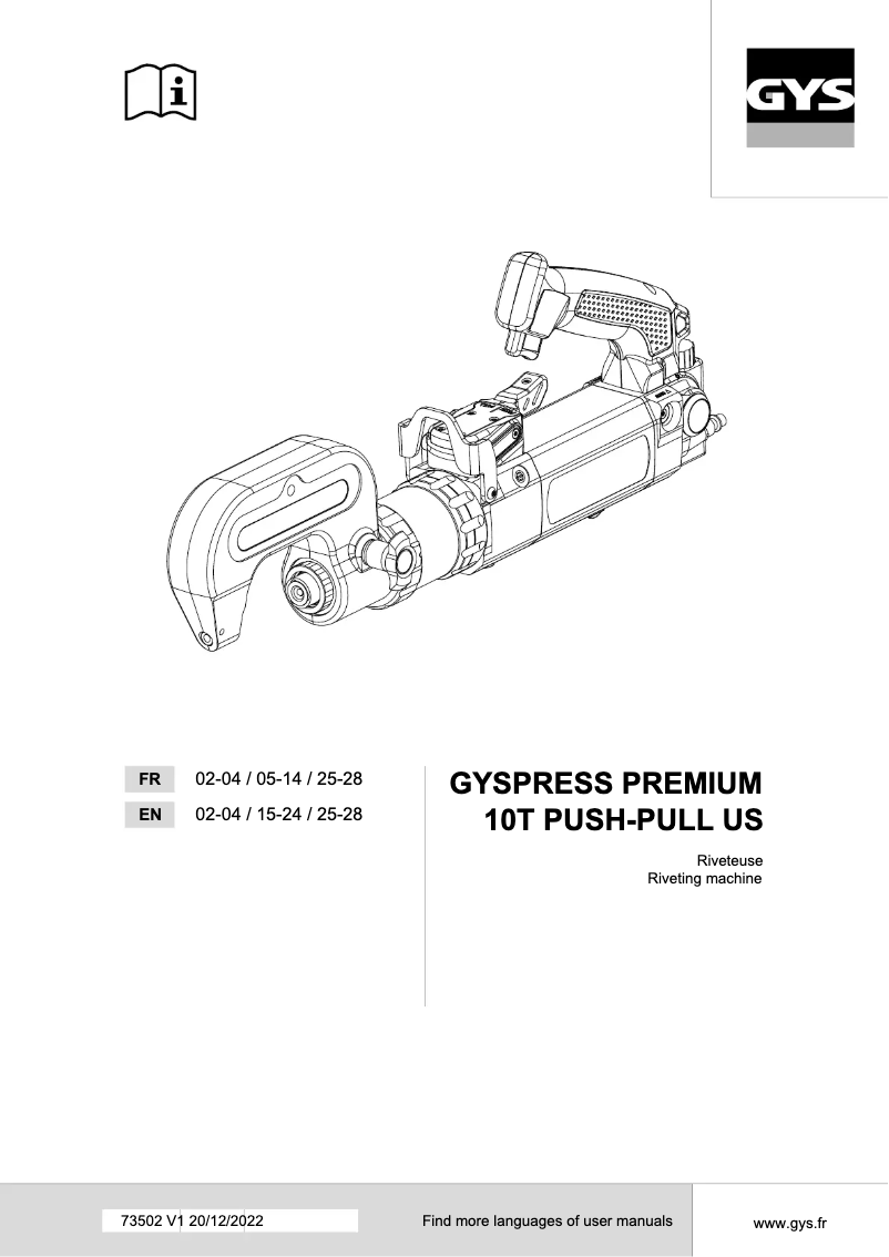 Page 1 de la notice Manuel utilisateur GYS Gyspress Premium 10T Push Pull US