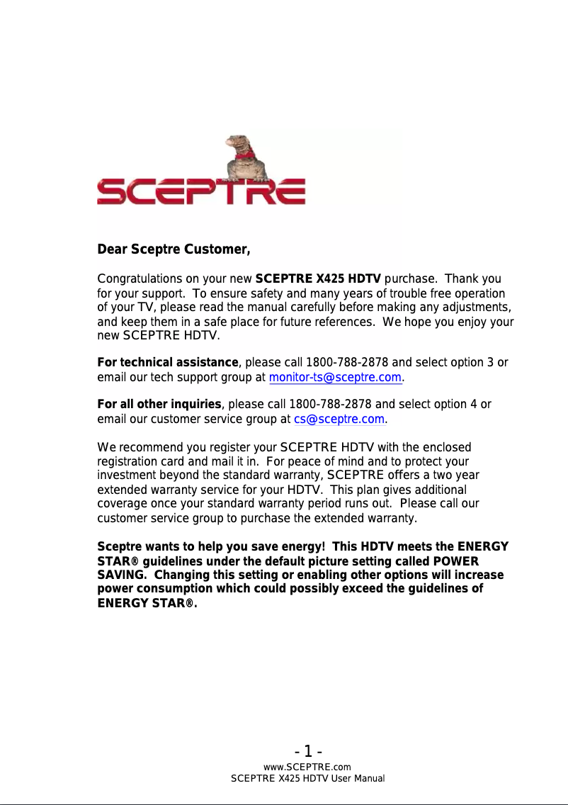 Page n°1 - Manuel utilisateur Sceptre X425BV-FHD