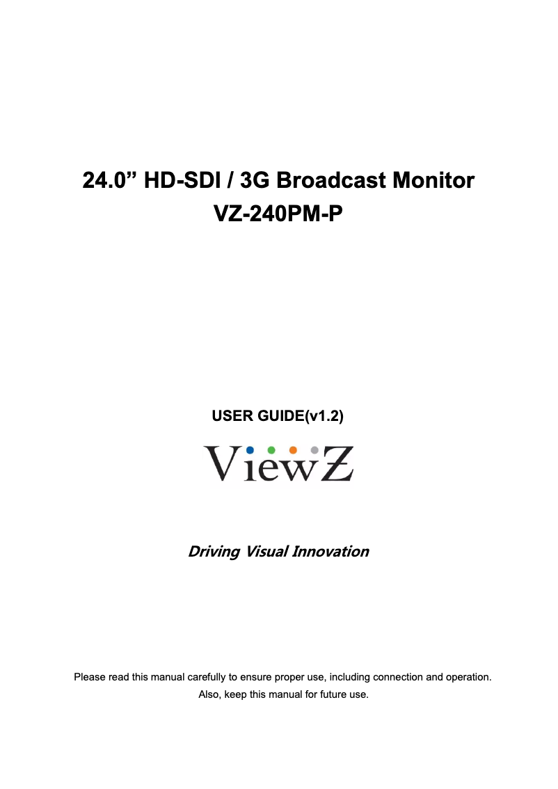 Page 1 de la notice Manuel utilisateur ViewZ VZ-240PM-P
