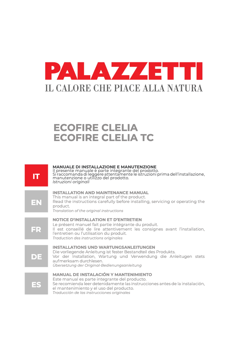 Page 1 de la notice Manuel utilisateur Palazzetti CLELIA TC 12 US