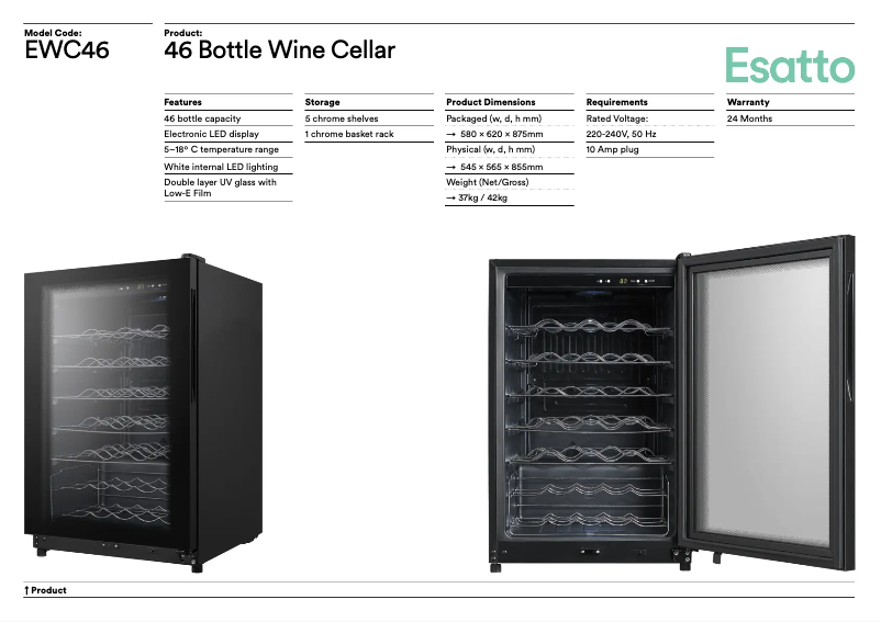Page 1 de la notice Fiche technique Esatto EWC46